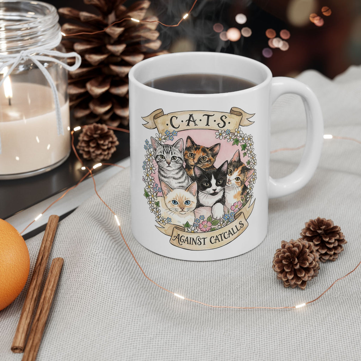 Cat Against Catcalls Ceramic Mug — Feminist Anti-Harassment Mug