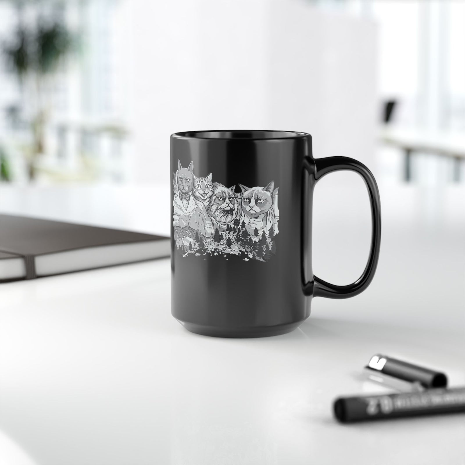Rushmeow Graphic Mug — Cat Lover Black Mug