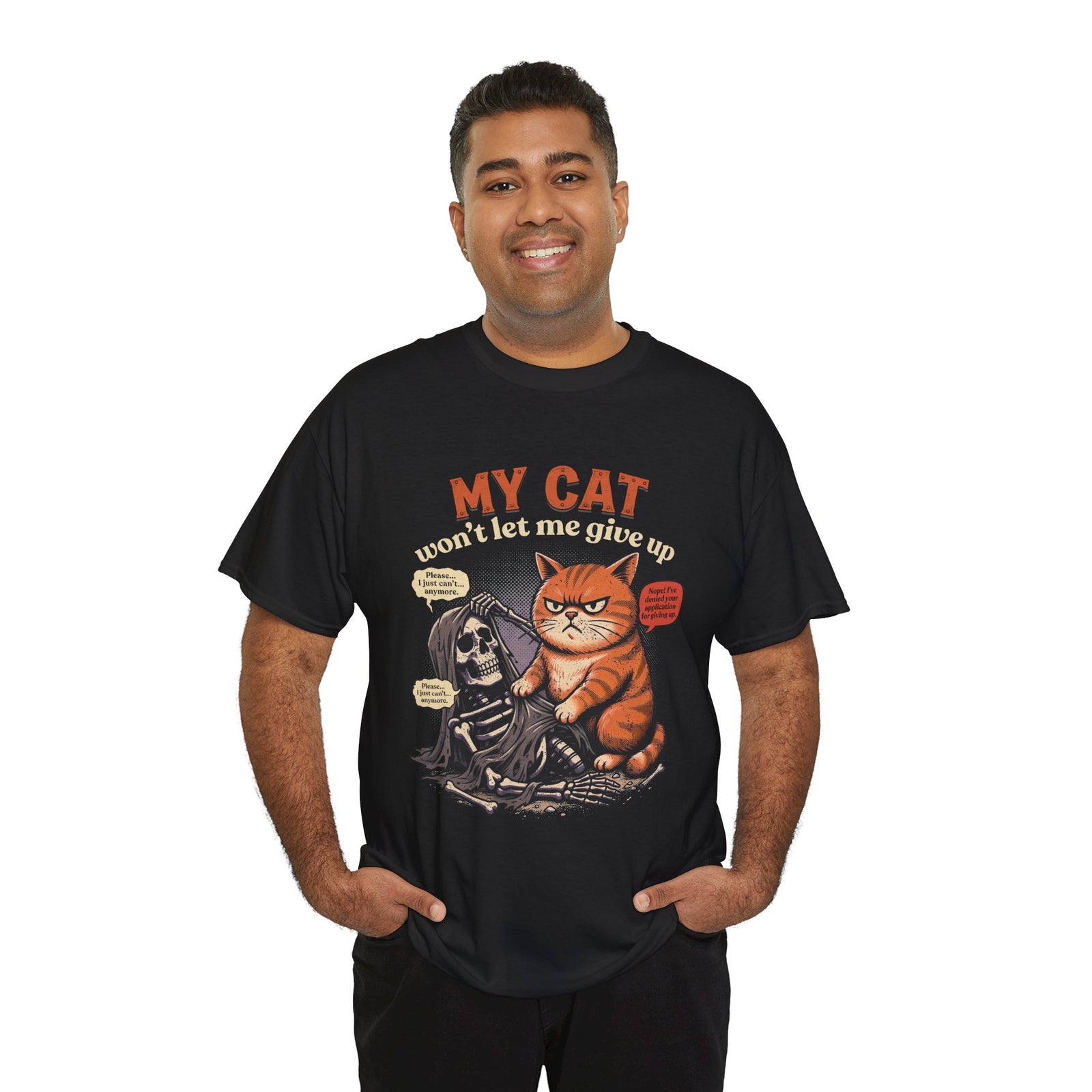 “My Cat Won’t Let Me Give Up” T‑Shirt — Cat Lover Motivational Tee