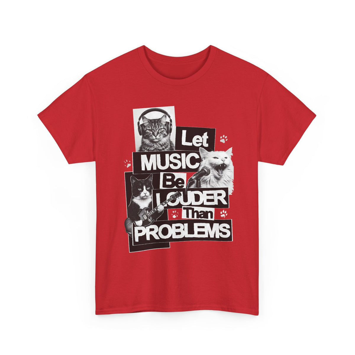 Let Music Be Louder Than Problems T-Shirt — Funny Grunge Rock Cat Band Tee