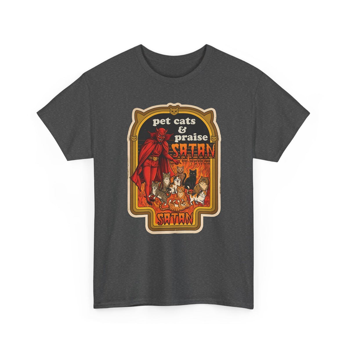 Pet Cats and Praise Satan T-Shirt — Gothic Cat Lover Tee