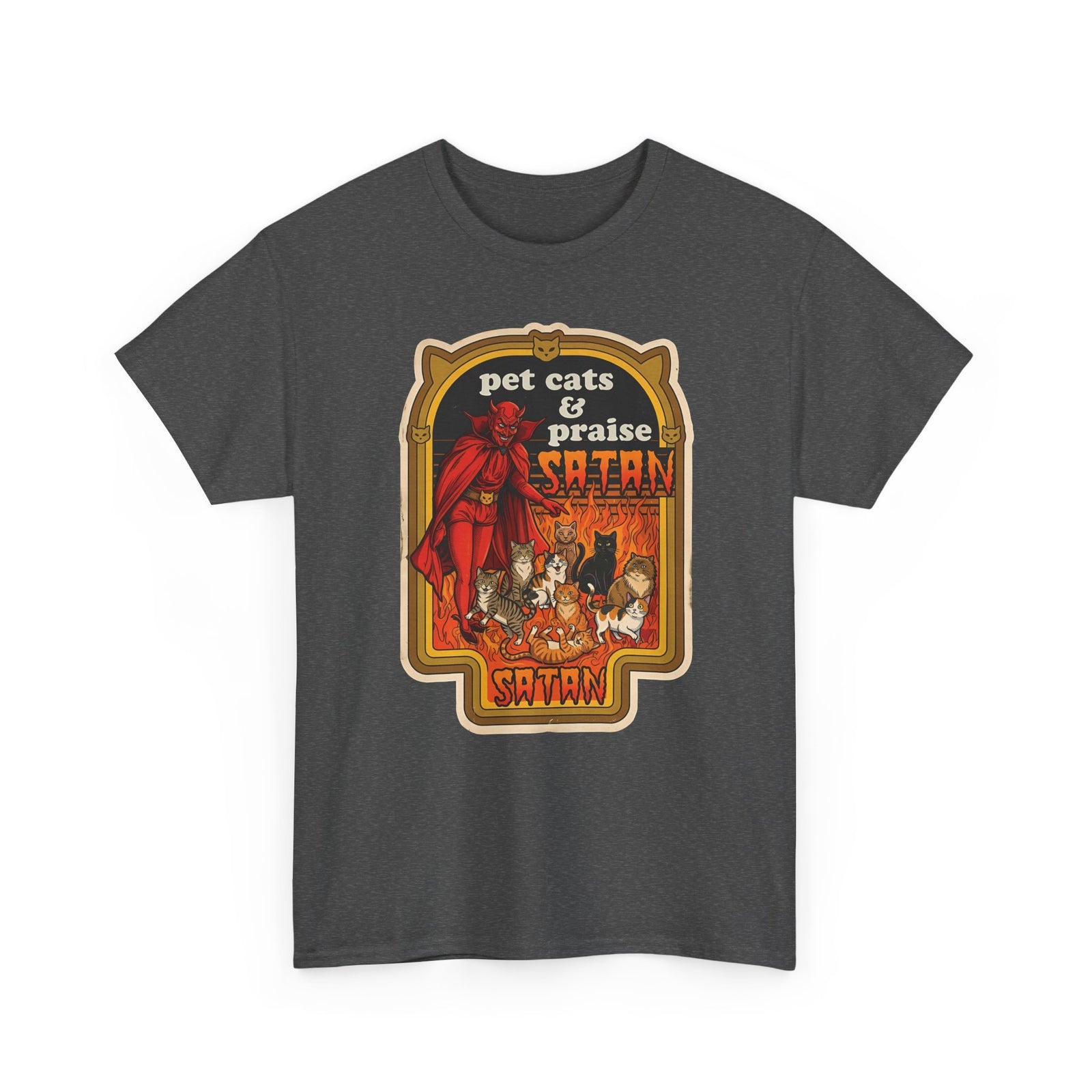 Pet Cats and Praise Satan T-Shirt — Gothic Cat Lover Tee