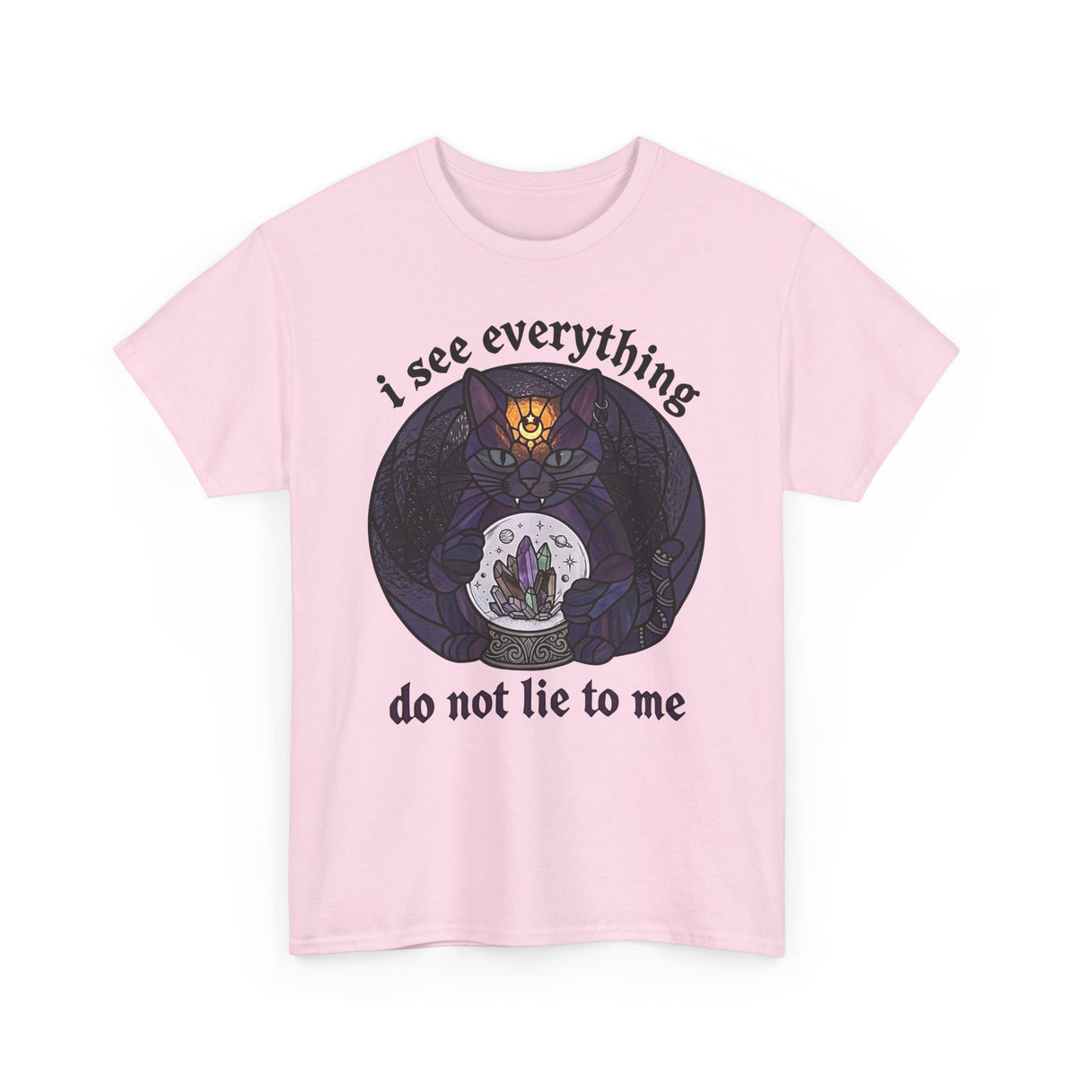 Mystic Fortune Teller Cat T-Shirt "I See Everything" Stained Glass Spiritual Kitten