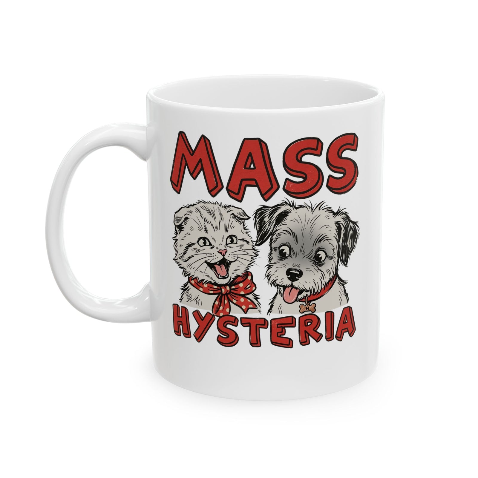 Cat & Dog Mass Hysteria Mug Funny Puppy & Kitten Line Art Ceramic Mug