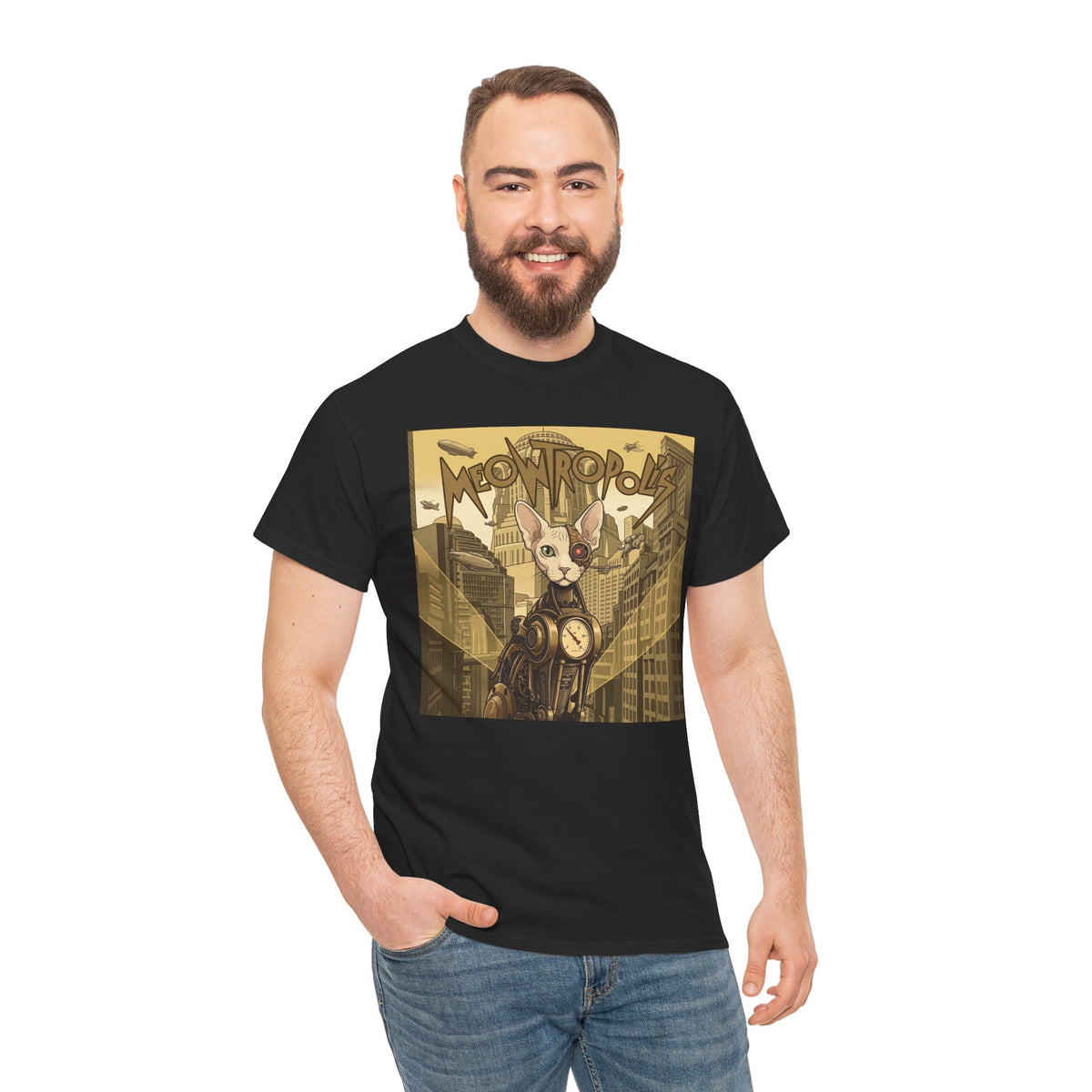 Meowtropolis Sci‑Fi Cat T-Shirt — Futuristic Cat Graphic Tee