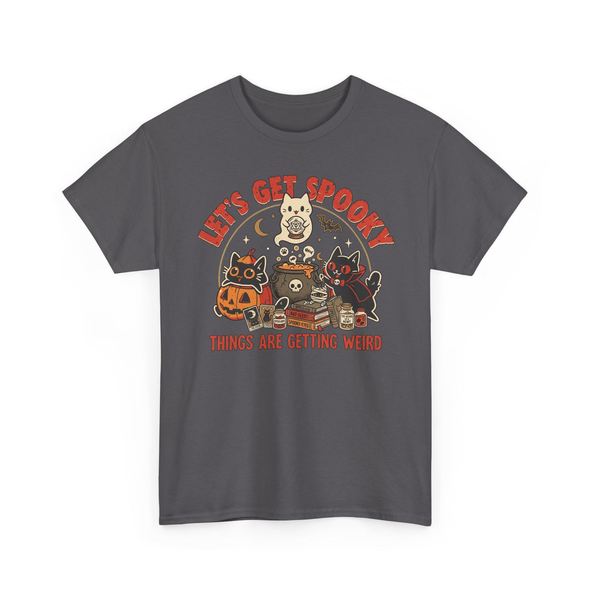 Let's Get Spooky T-Shirt — Cute Retro Halloween Cats & Pumpkins Tee ("Things Are Getting Weird")