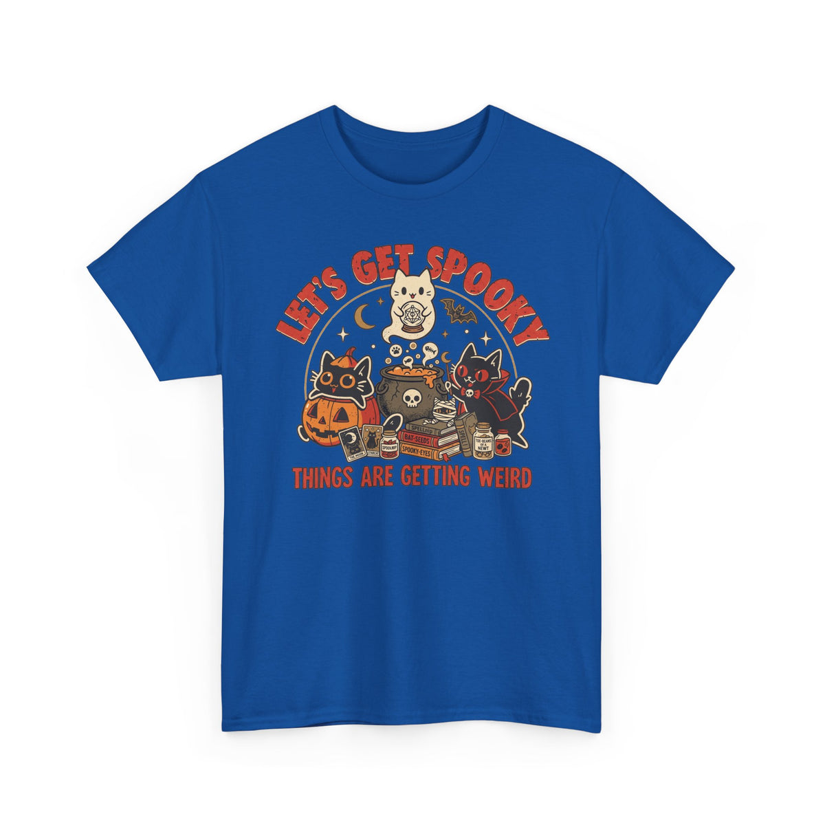 Let's Get Spooky T-Shirt — Cute Retro Halloween Cats & Pumpkins Tee ("Things Are Getting Weird")