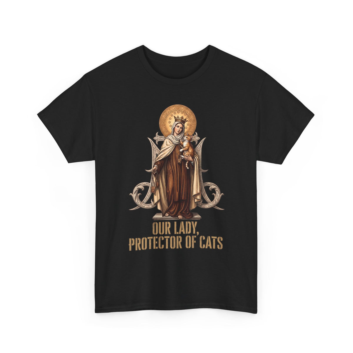 Our Lady Protector Of Cats T-Shirt — Sacred Feline Religious Parody Tee