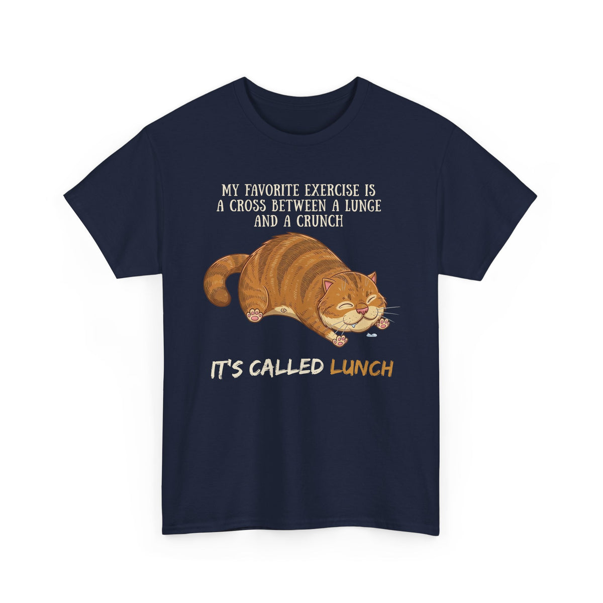 Funny Workout Cat T-Shirt — "Lunge Crunch Lunch"