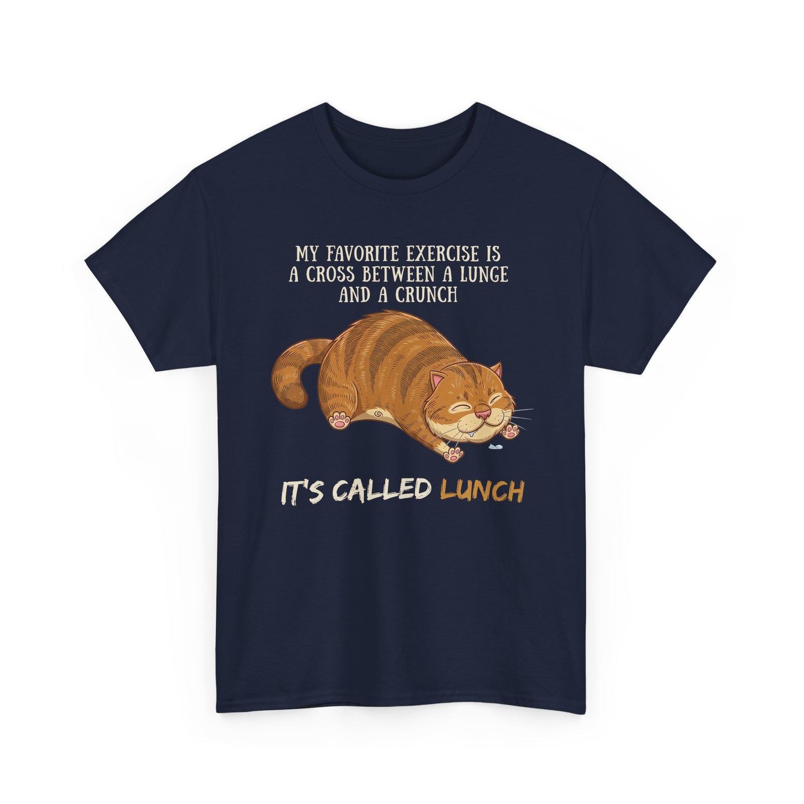 Funny Workout Cat T-Shirt — "Lunge Crunch Lunch"
