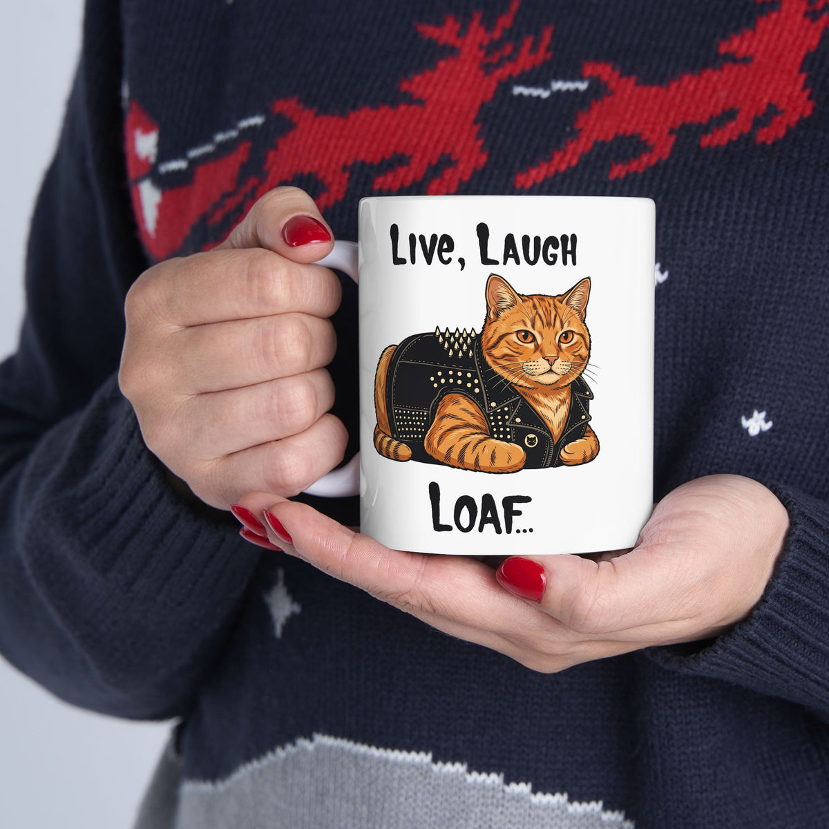 "Live, Laugh, Loaf" Punk Rock Orange Cat Ceramic Mug