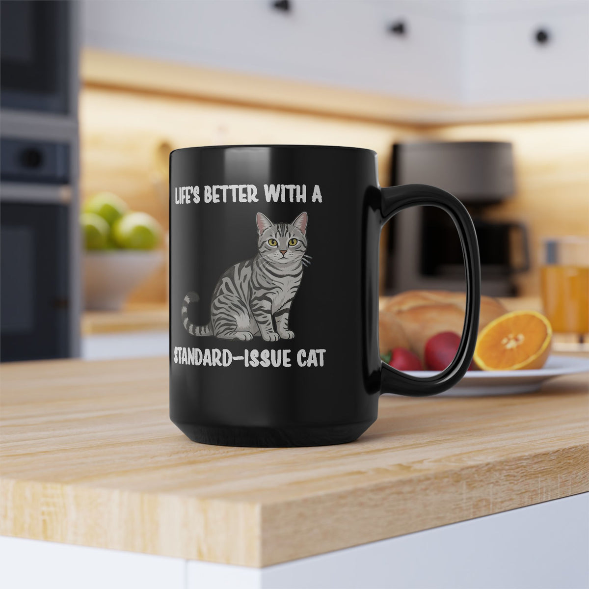Standard Issue Cat Black Mug Cute Graphic Cat Mug