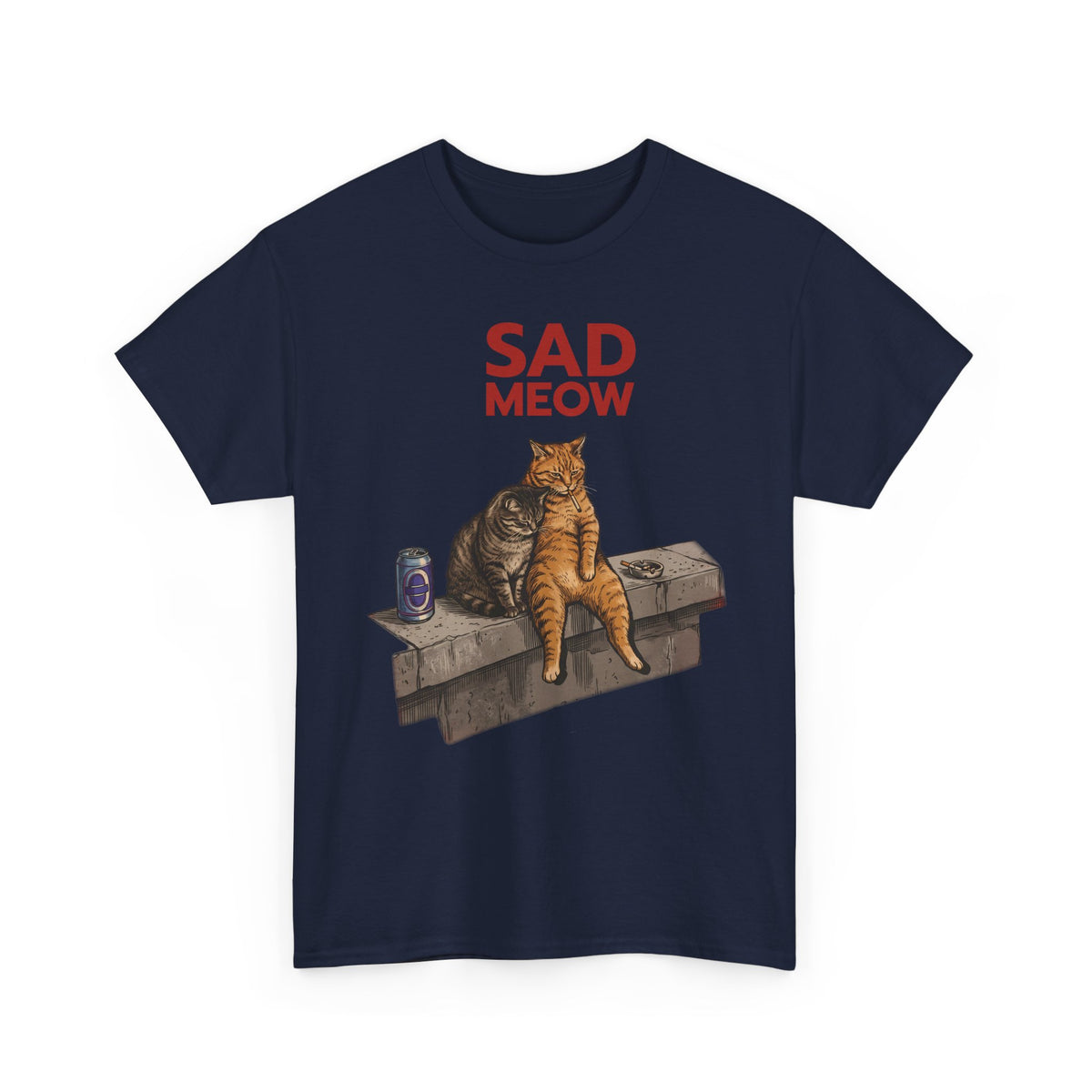 Sad Meow T-Shirt — Funny Depressed Smoking Cats Graphic Tee