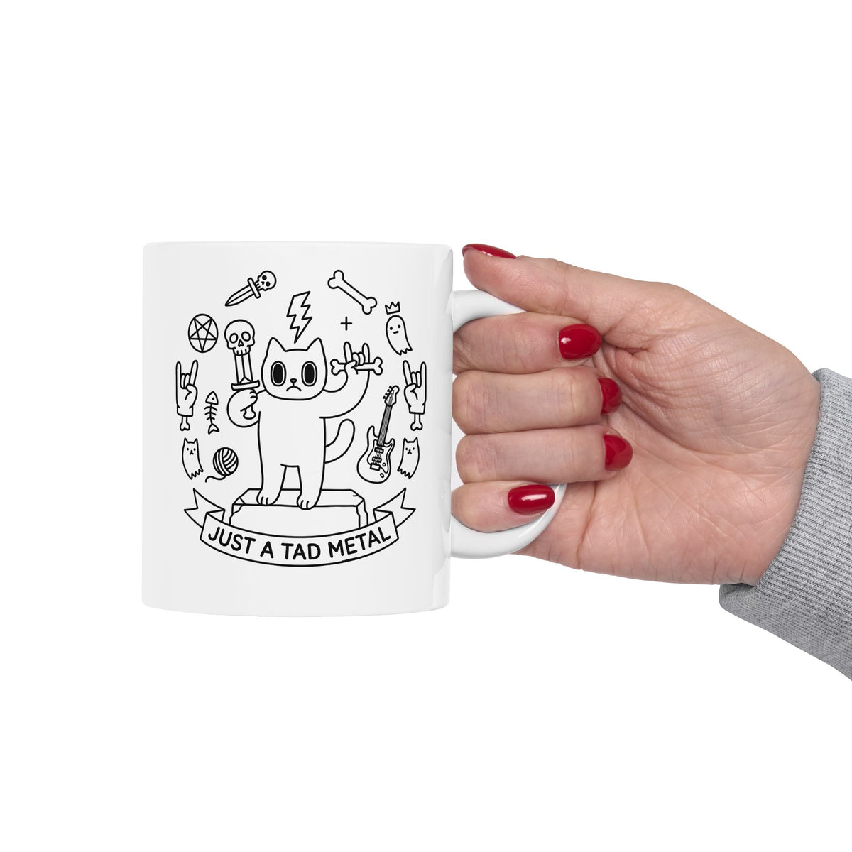 Just A Tad Metal Cat Ceramic Mug — Funny Heavy Metal Rocker Feline Mug