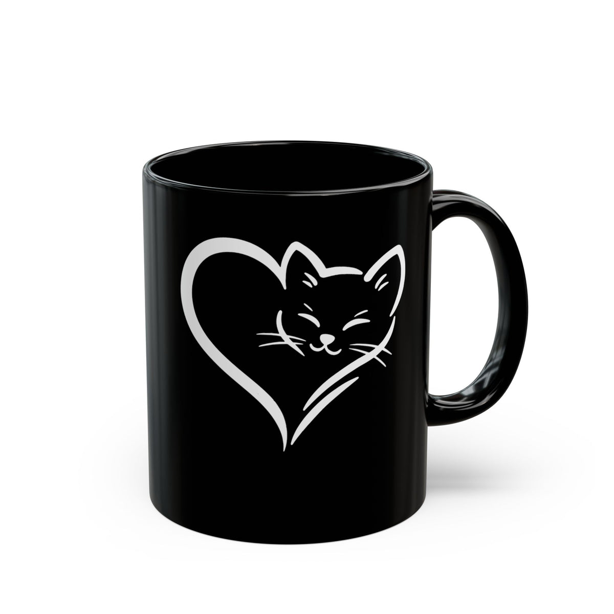 Cute Cat Heart Black Mug - Cat Lover Gift - Adorable Cat Silhouette Mug