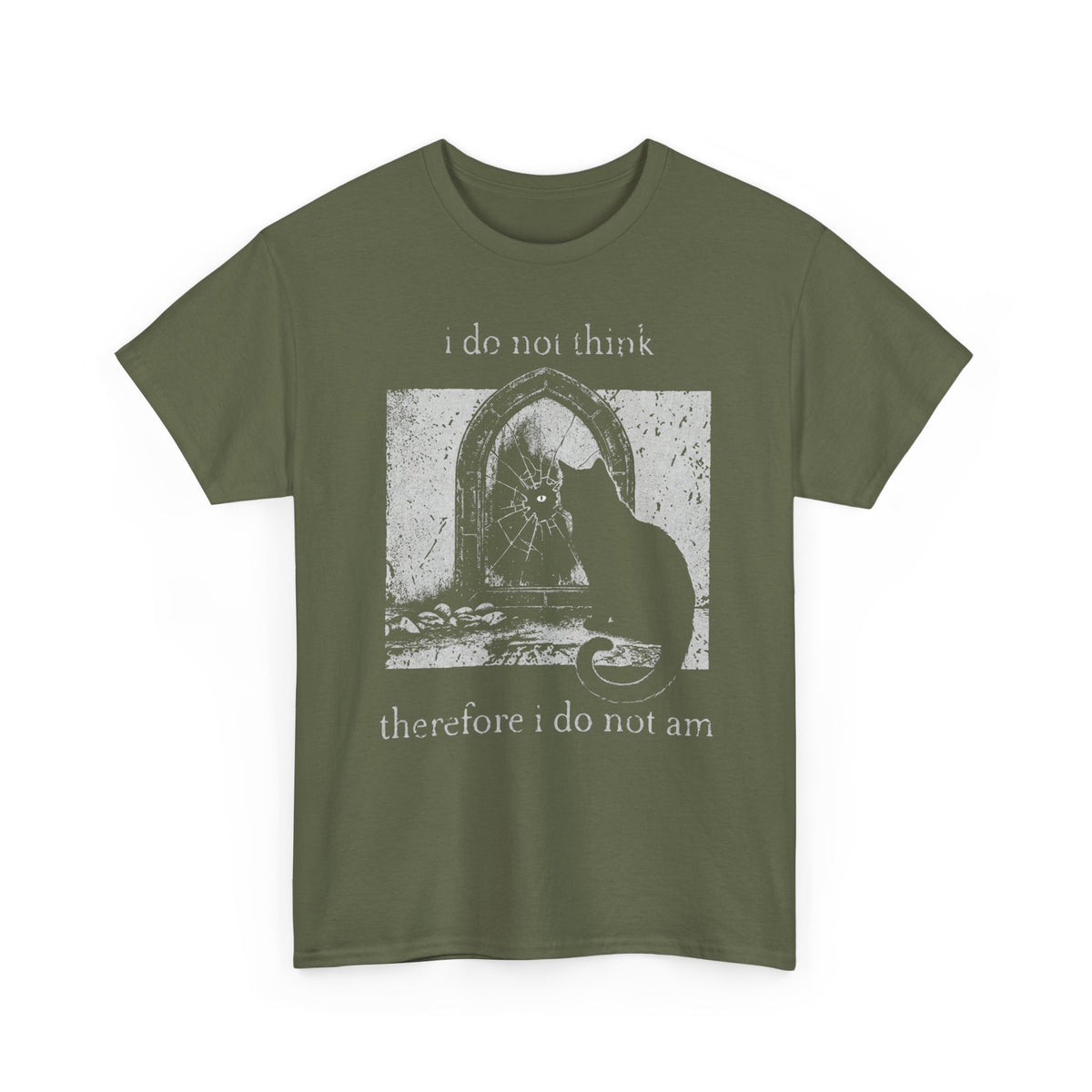 Vintage Black Cat T-Shirt — "I Do Not Think Therefore I Do Not Am"