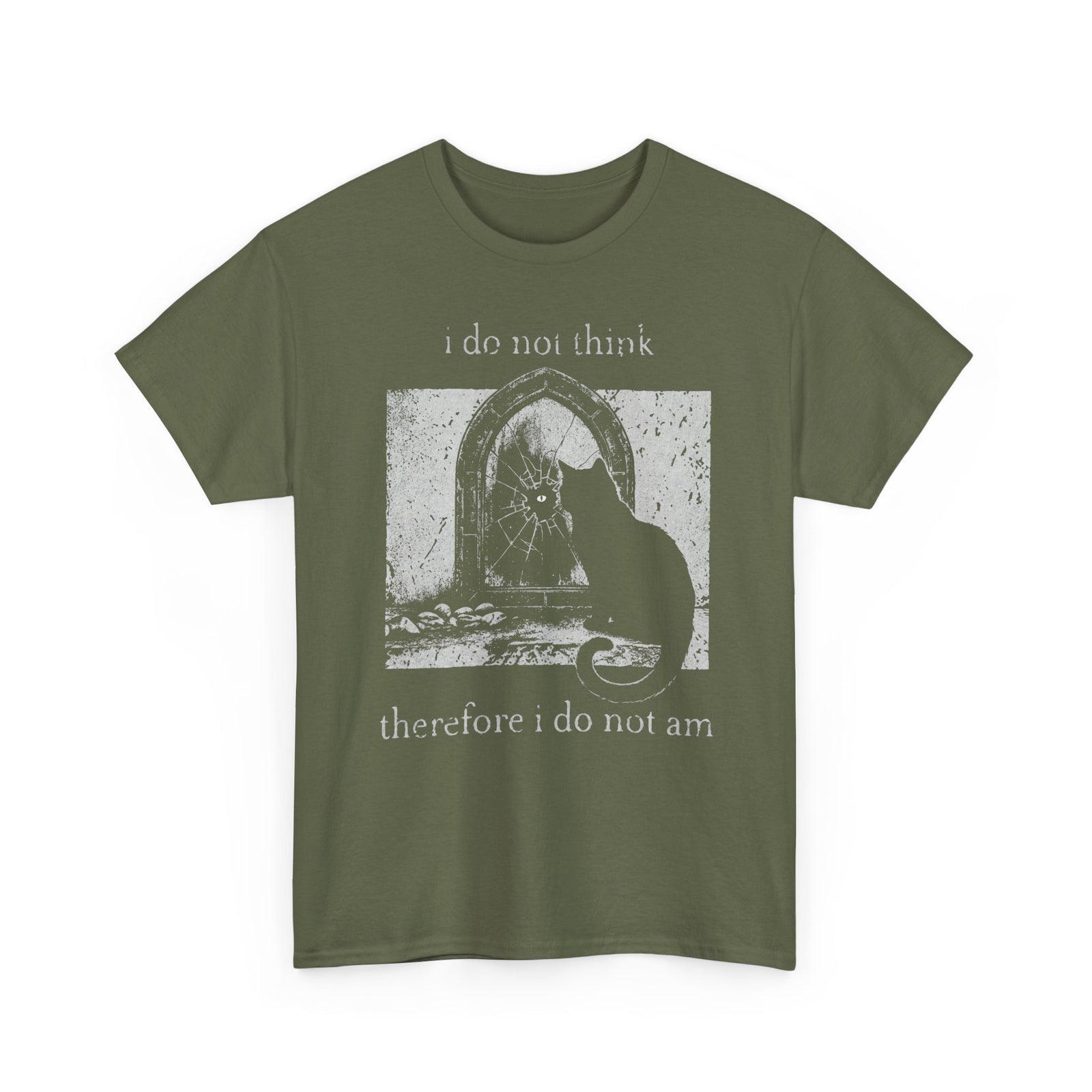 Vintage Black Cat T-Shirt — "I Do Not Think Therefore I Do Not Am"