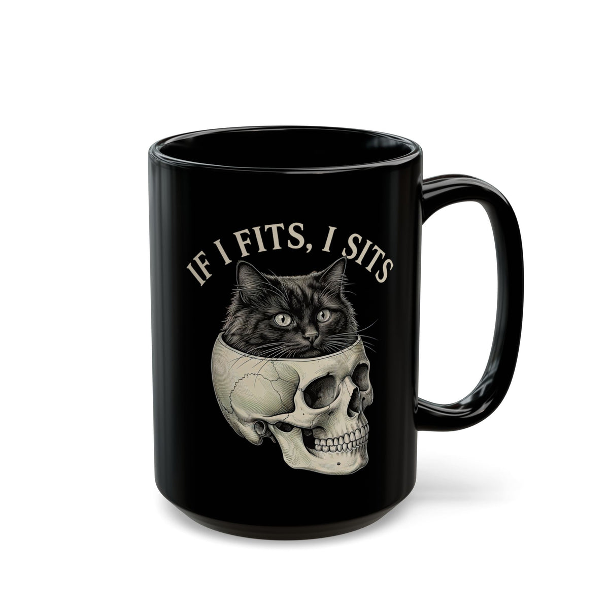 Cat 'If I Fits I Sits' Black Mug