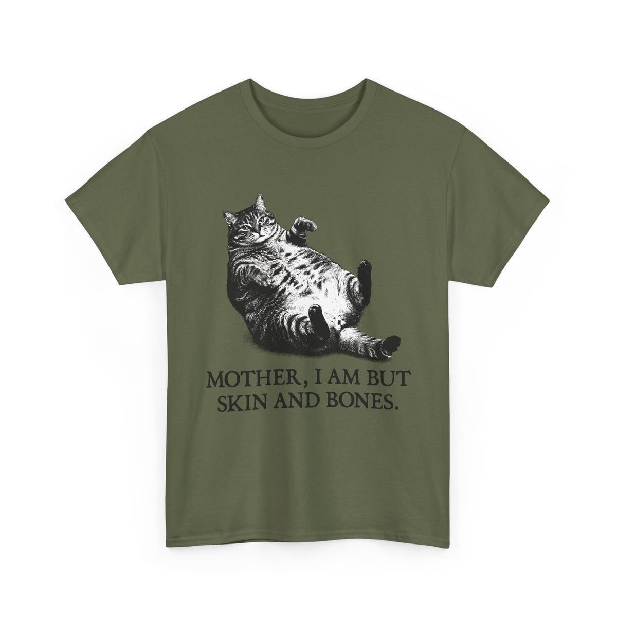 Skin And Bones Chonk Cat T-Shirt — Funny Dramatic Feline Graphic Tee