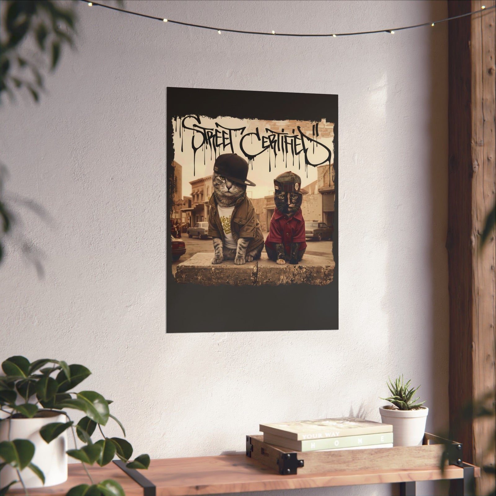 Funny Streetwear Cats "Street Certified" Retro Graphic Poster