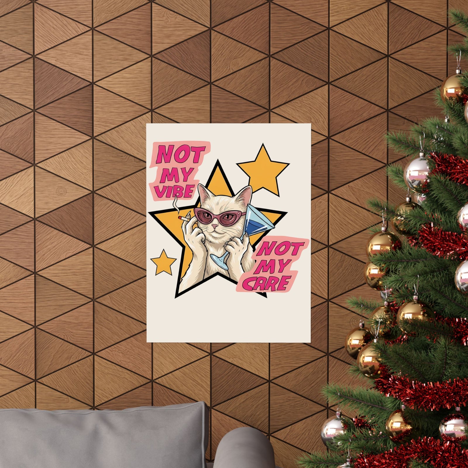 Not My Care Retro Cat Poster — Unbothered Pop Art Feline Poster