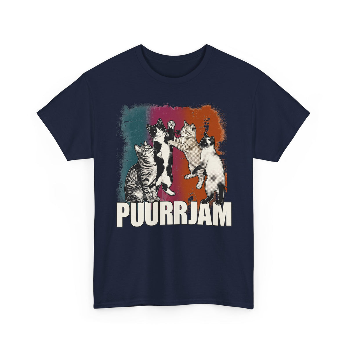 Purrjam Cat Band T‑Shirt — Vintage Retro Feline Music Graphic Tee