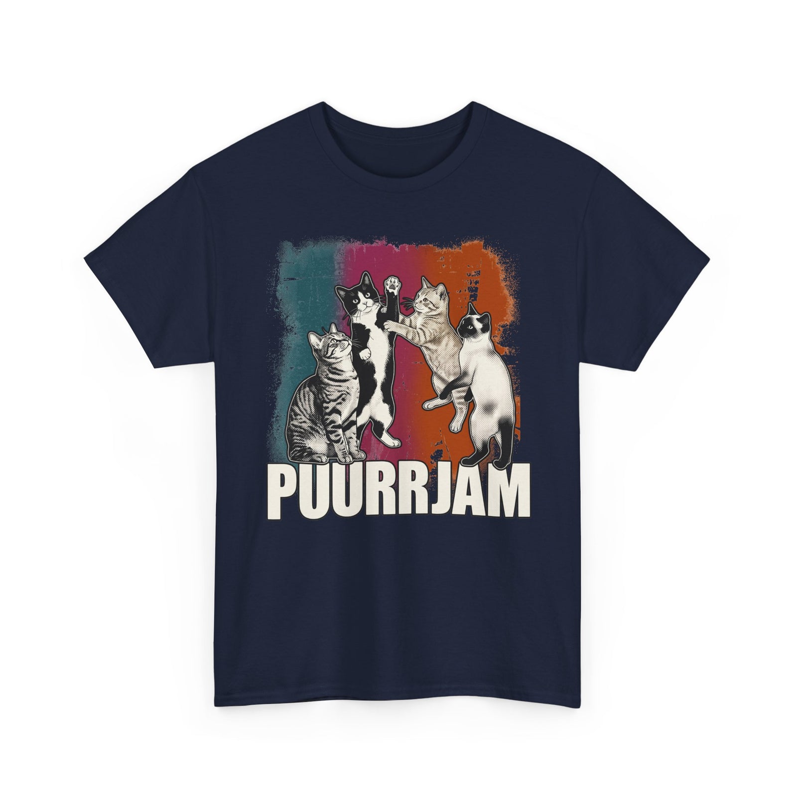 Purrjam Cat Band T‑Shirt — Vintage Retro Feline Music Graphic Tee