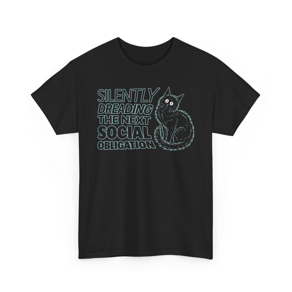 Introvert Cat T-Shirt — "Silently Dreading the Next Social Obligation"