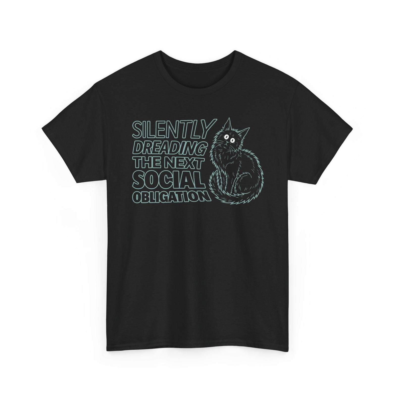 Introvert Cat T-Shirt — "Silently Dreading the Next Social Obligation"