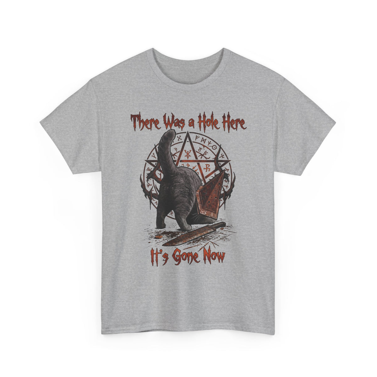 There Was A Hole Here Pyramid Head Cat T-Shirt — Silent Hill Parody Gaming Tee