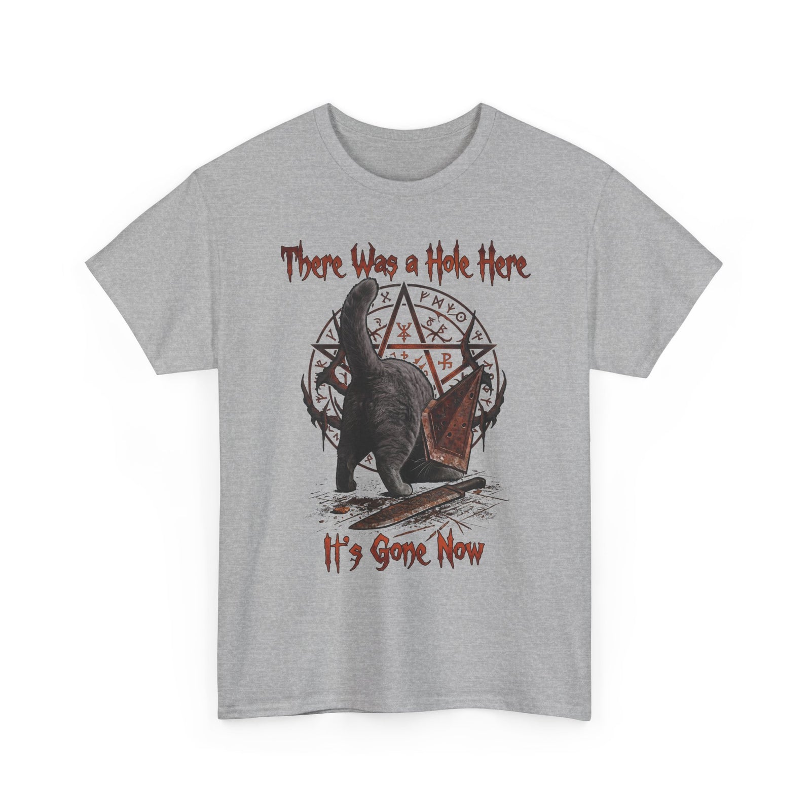 There Was A Hole Here Pyramid Head Cat T-Shirt — Silent Hill Parody Gaming Tee
