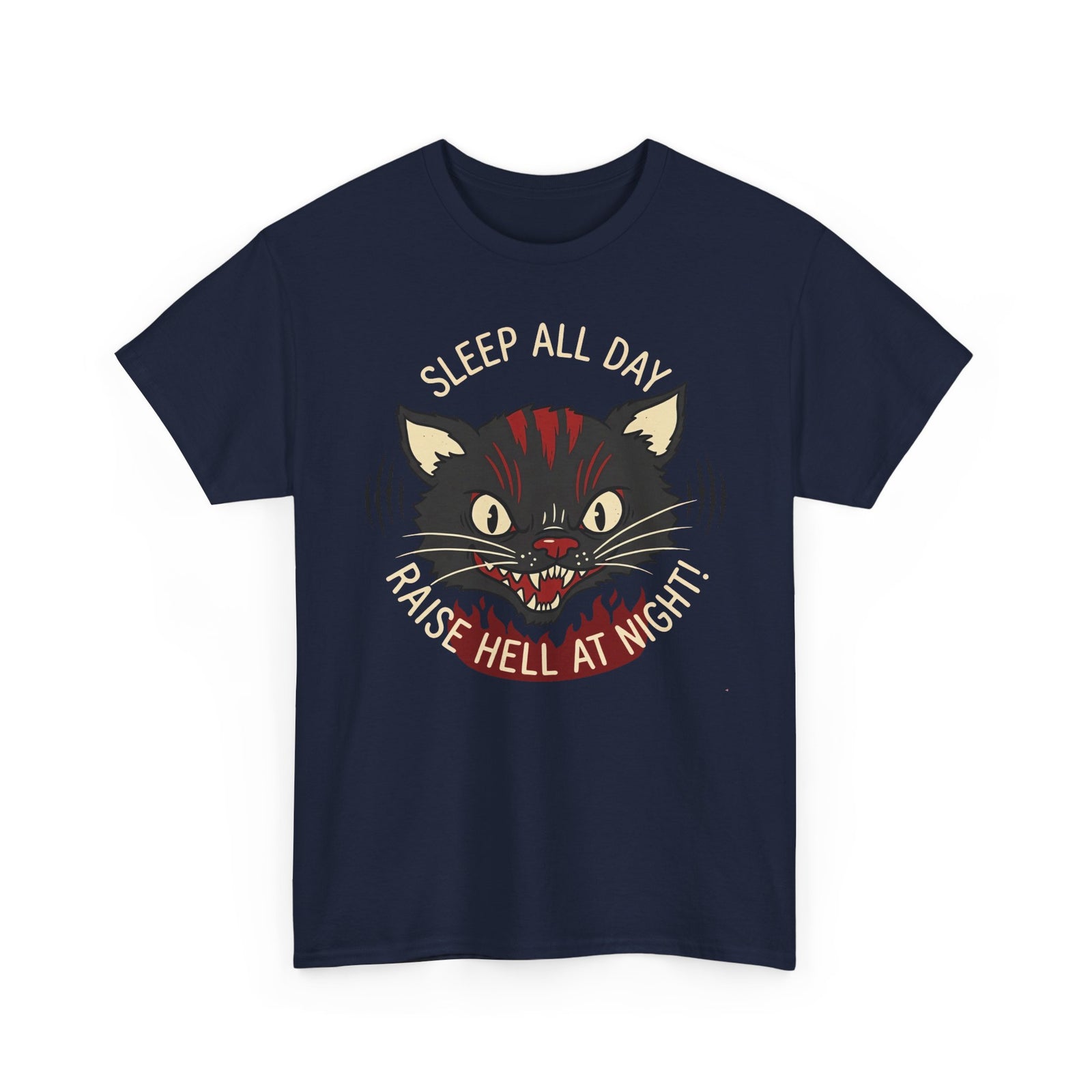 Funny Cat 'Sleep All Day, Raise Hell At Night' T-Shirt