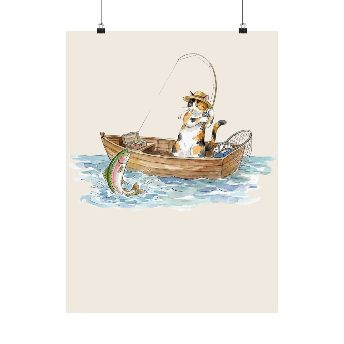 Cat Fishing Poster — Funny Fishing Cat Graphic Poster