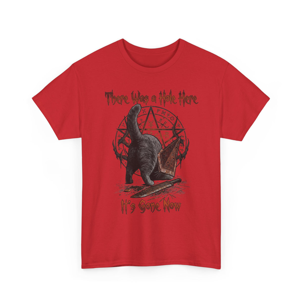There Was A Hole Here Pyramid Head Cat T-Shirt — Silent Hill Parody Gaming Tee