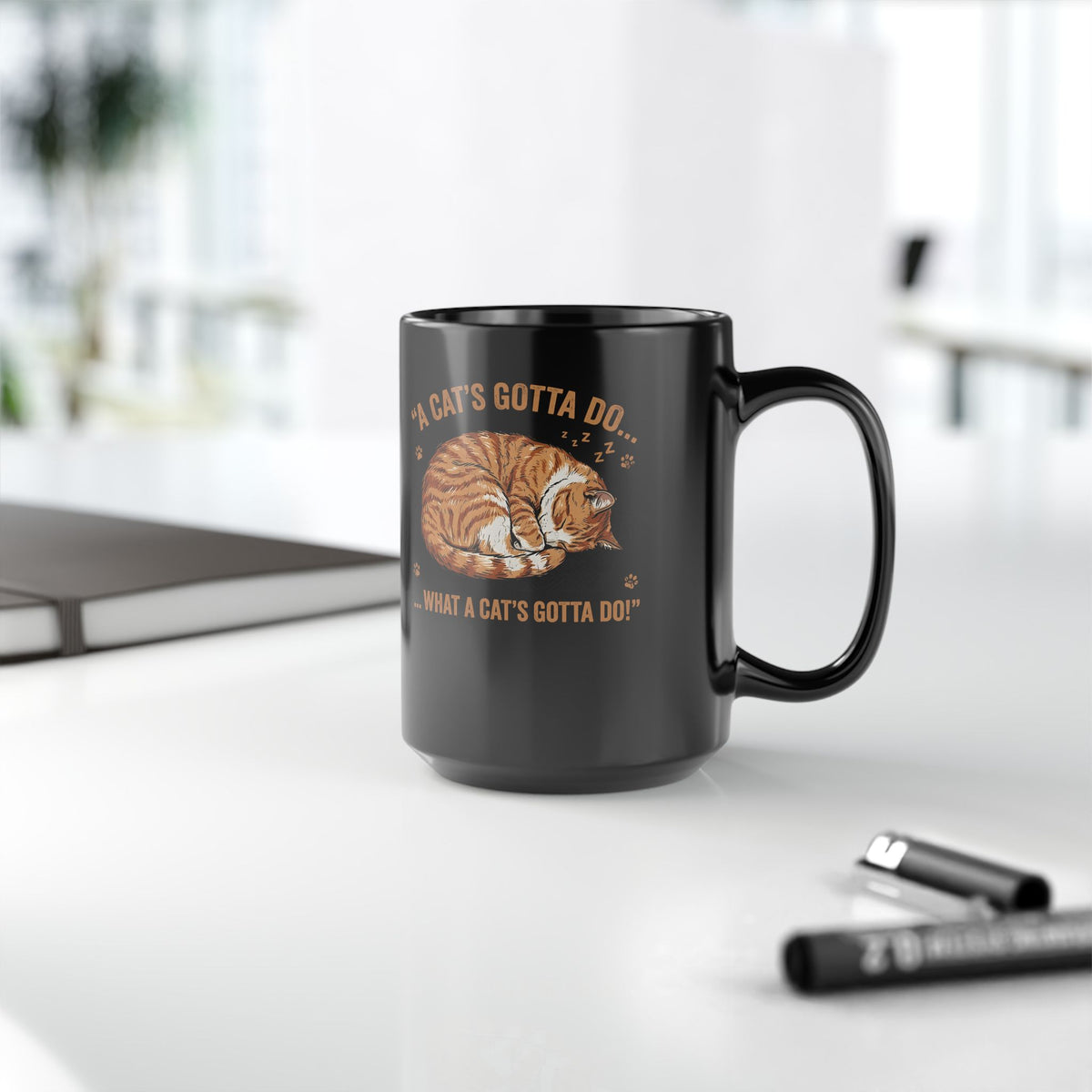 Cat Lover Black Mug — Sleeping Cat Graphic Mug