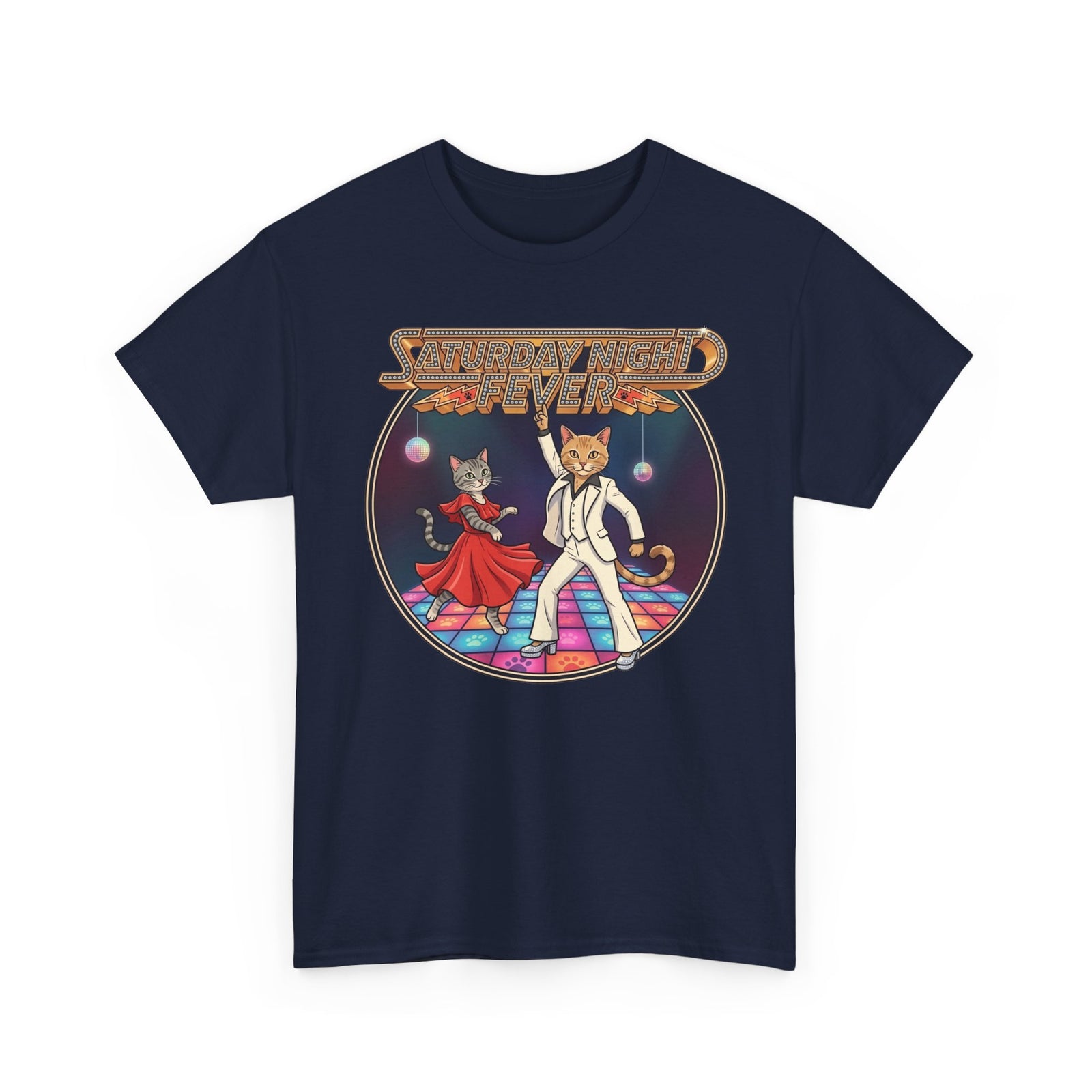 Disco Cats Dancing Tee — 'Saturday Night' Retro Funk Graphic T-Shirt