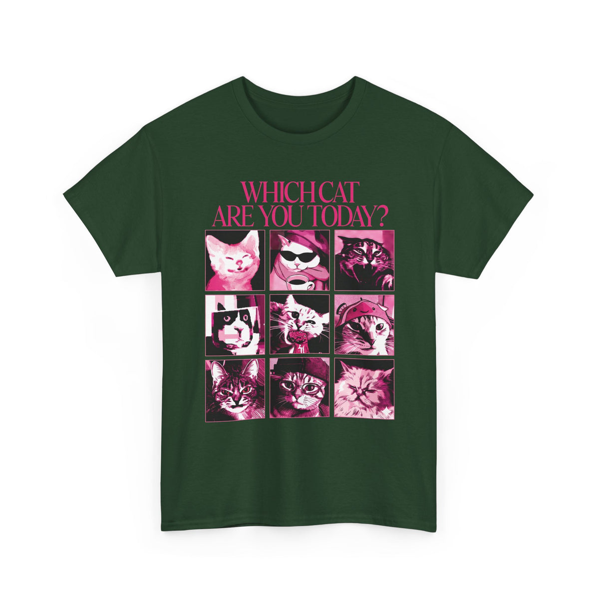 Cat Mood Chart T-Shirt — Pink Pop Art Feline Expressions Graphic