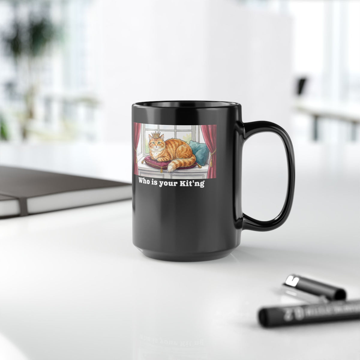 King Cat "Who Is Your Kit'ng" Black Mug