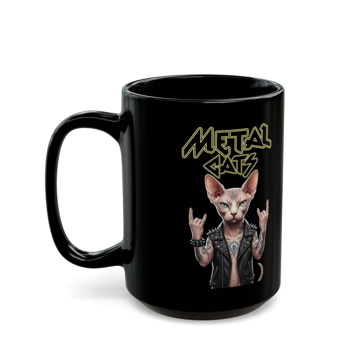 Metal Cats Black Mug — Heavy Metal Cat Graphic Mug