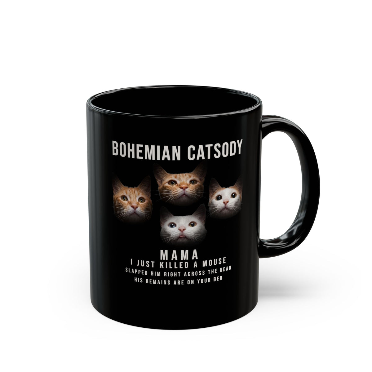 Bohemian Catsody Black Mug — Boho Cat Graphic Mug