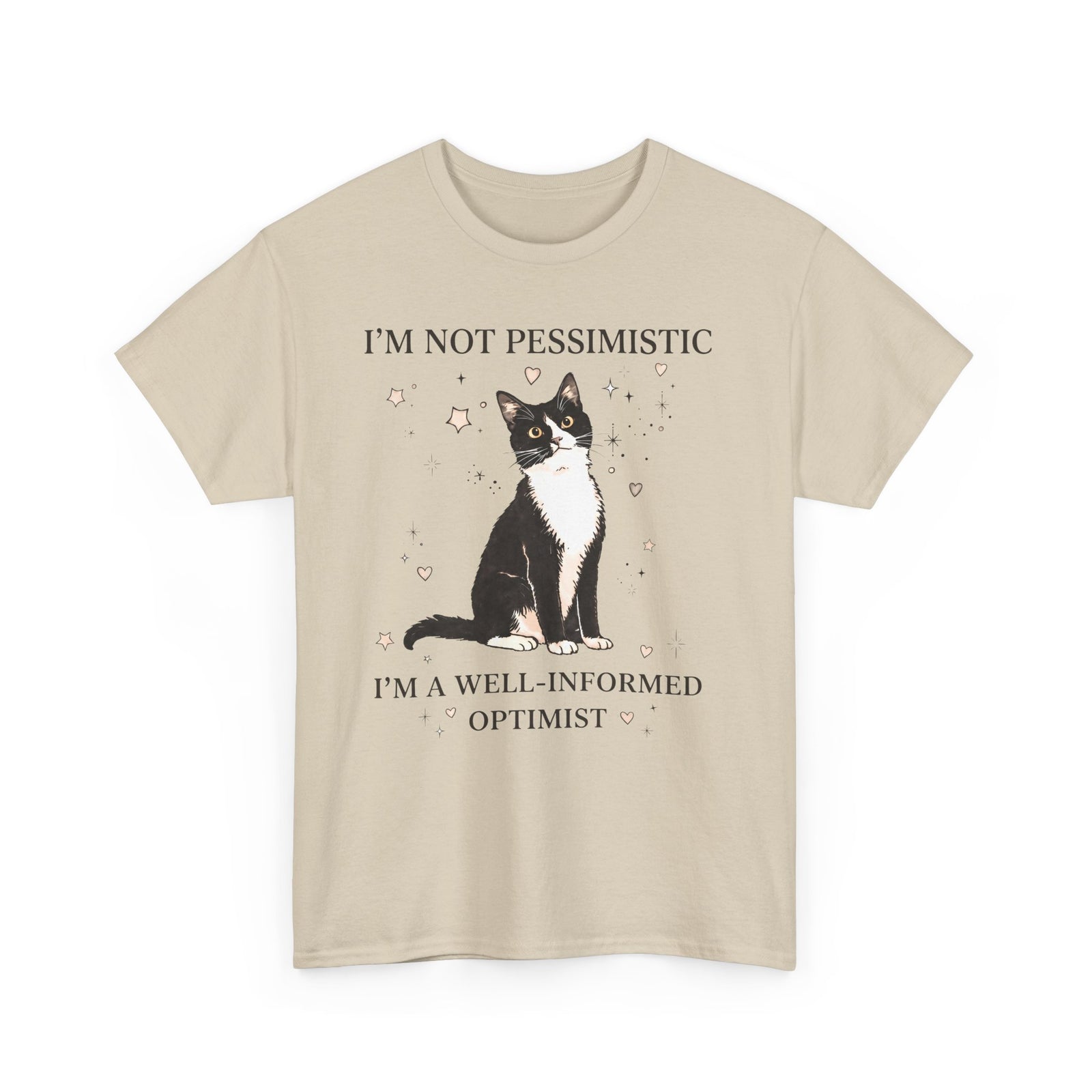 Well-Informed Optimist Tuxedo Cat T-Shirt — Funny Sarcastic Feline Graphic Tee
