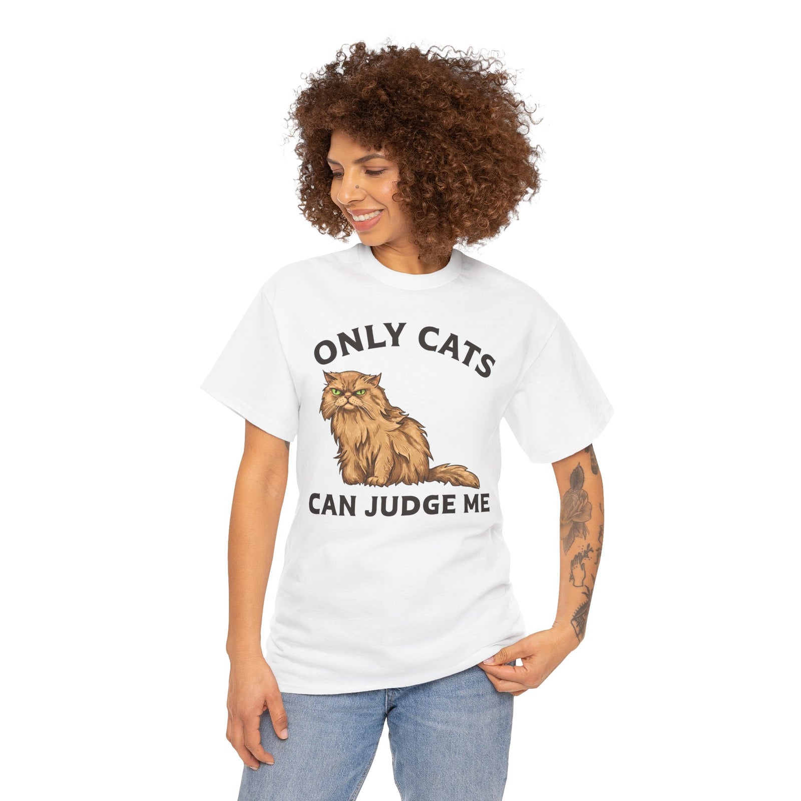Only Cats Can Judge Me T-Shirt — Funny Grumpy Fluffy Persian Cat Tee