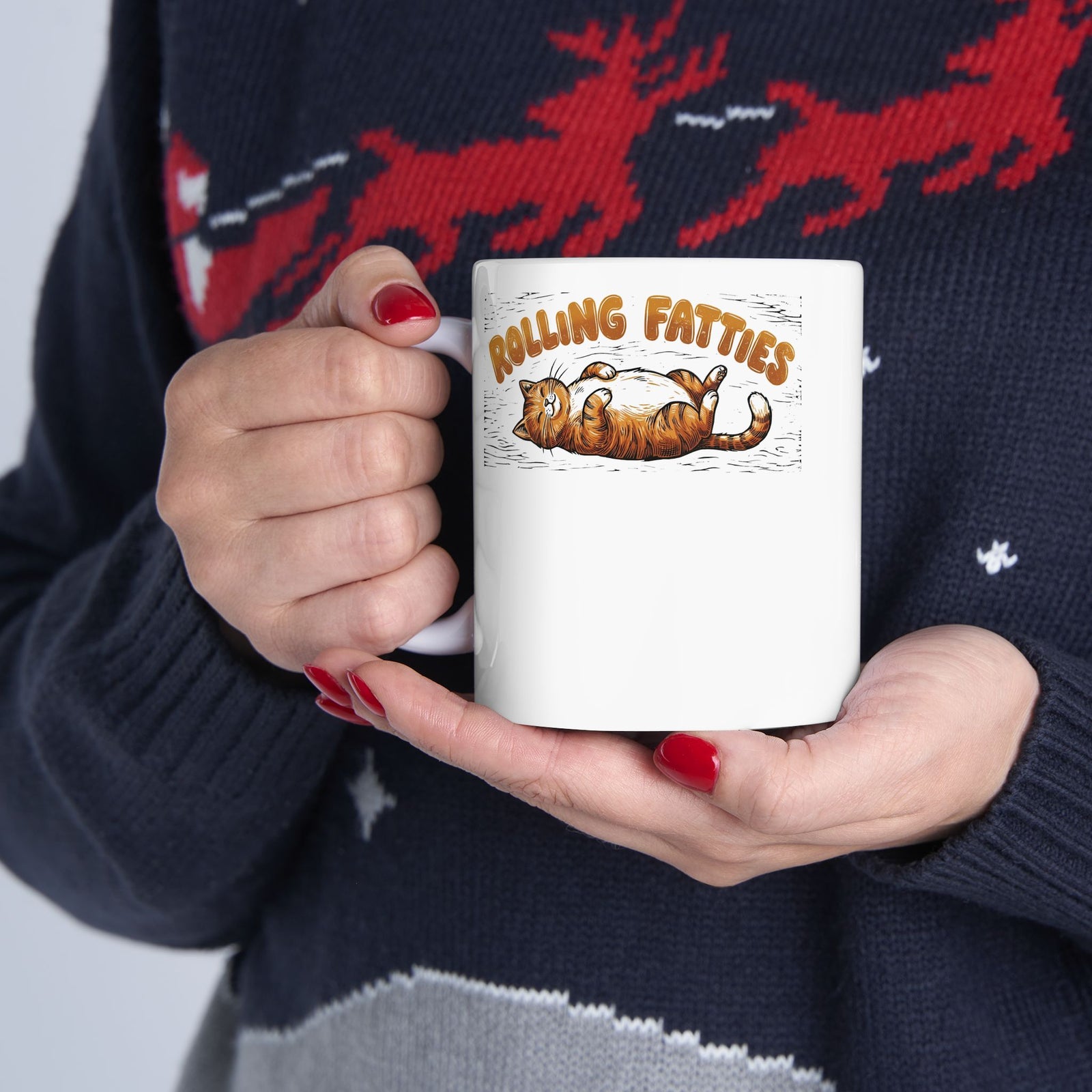 Rolling Fatties Cat Ceramic Mug — Cute Cartoon Cat Graphic Mug