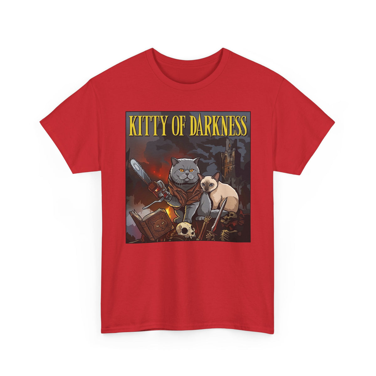 Kitty of Darkness Graphic Tee — Gothic Cat Horror Band Shirt