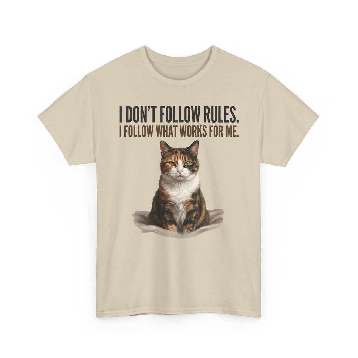 Cat Lover T-Shirt — “I Don't Follow Rules, I Follow What Works For Me” Graphic Tee