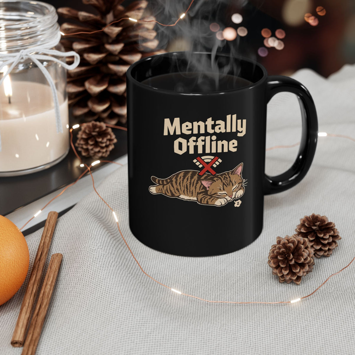 Lazy Cat 'Mentally Offline' Black Mug