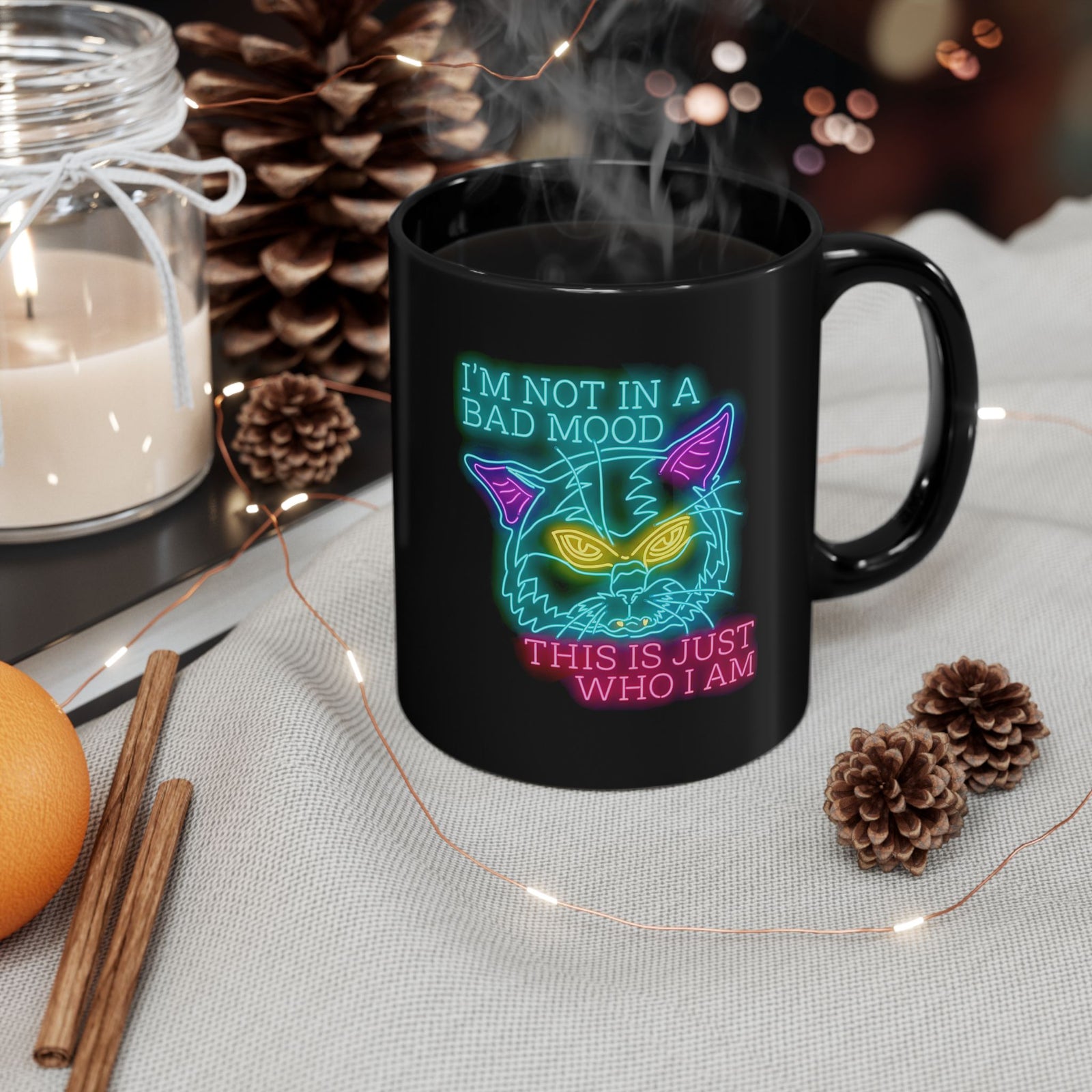 Bad Cat 'I'm Not In A Bad Mood' Black Mug