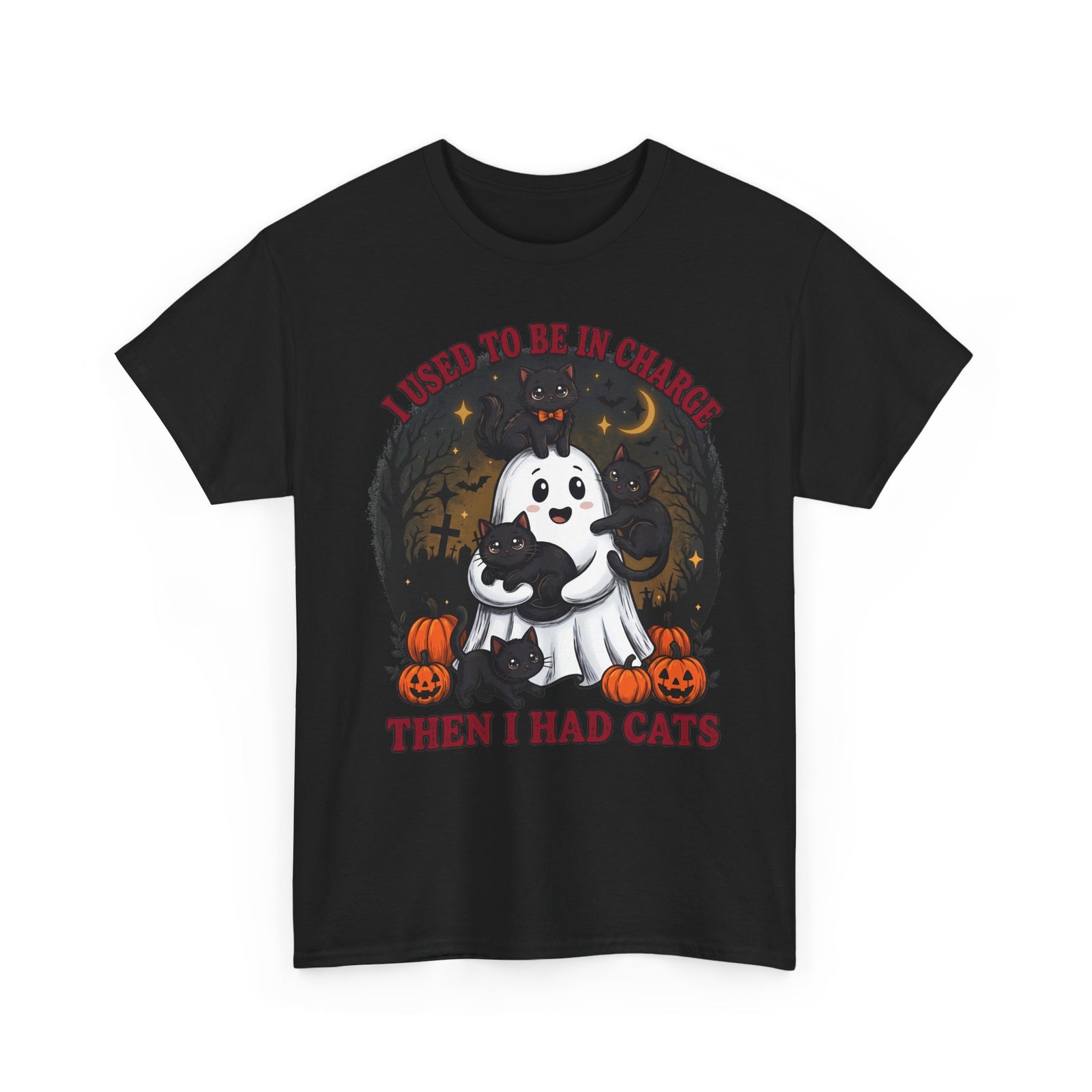 I Used To Be In Charge Then I Had Cats Shirt — Cute Ghost & Black Kittens T-Shirt