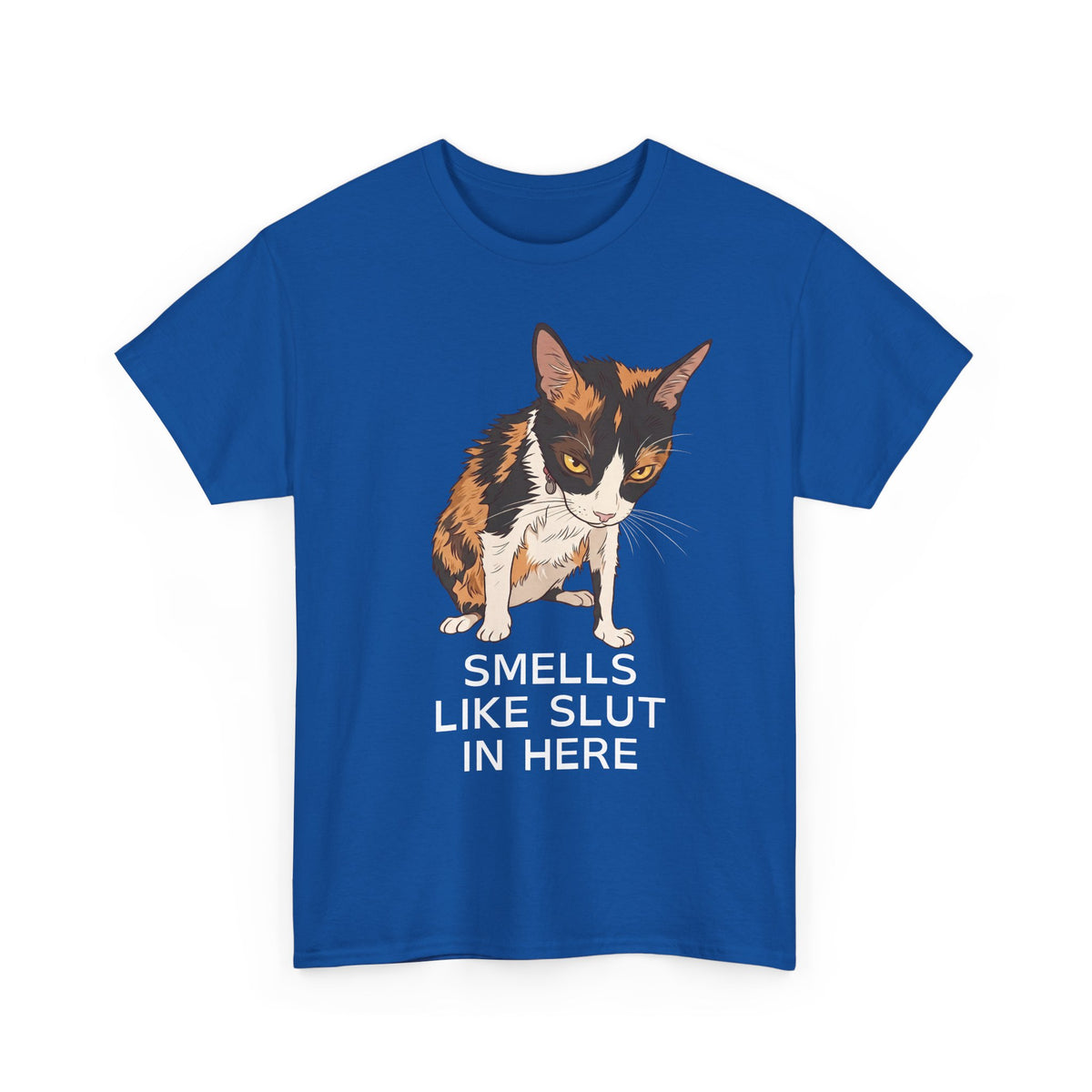 Smells Like Slut In Here T-Shirt — Funny Grumpy Calico Cat Meme Tee