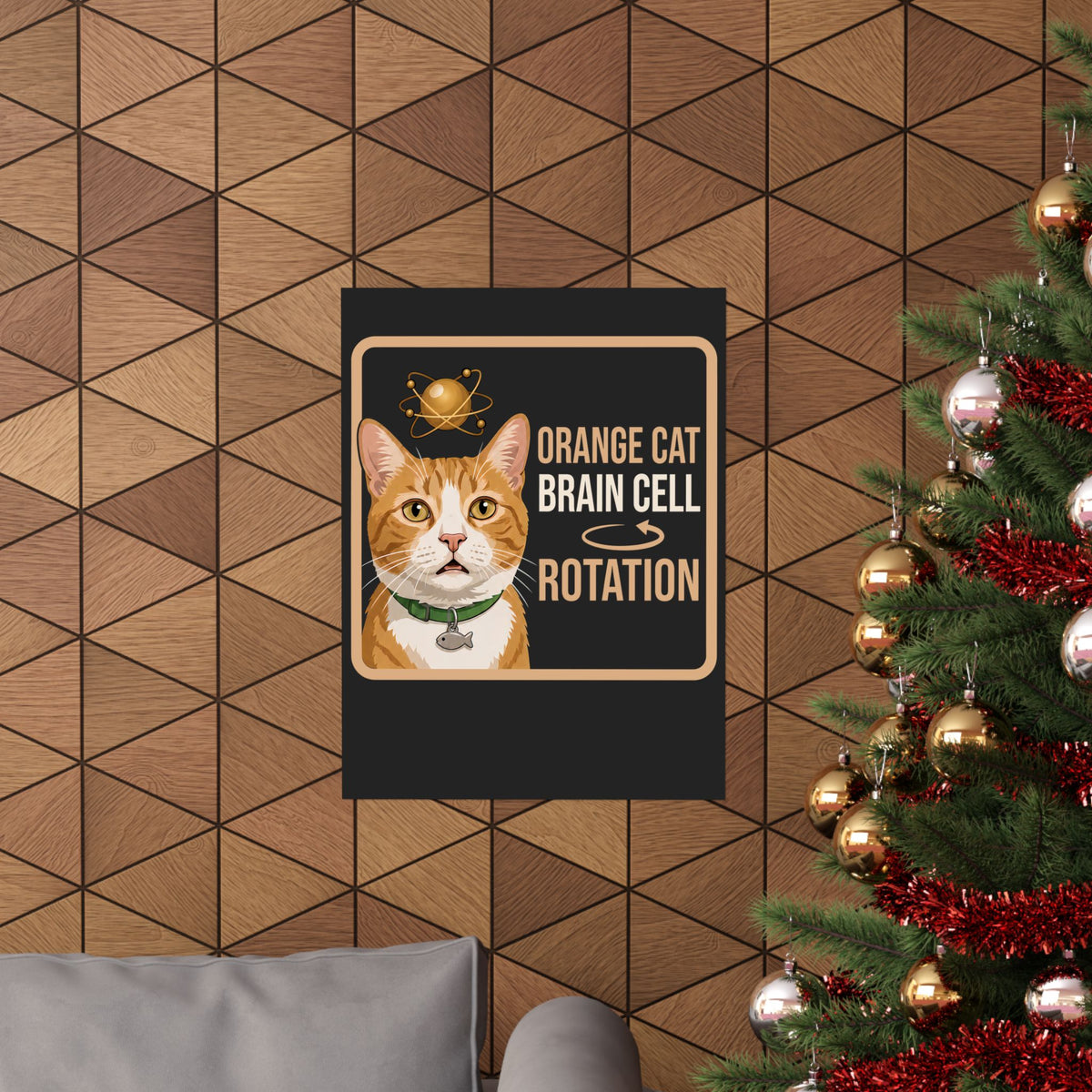 Orange Cat Brain Cell Rotation Poster